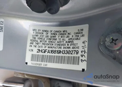 2009 Honda Civic Ex from USA, damaged, VIN 2HGFA16819H330279